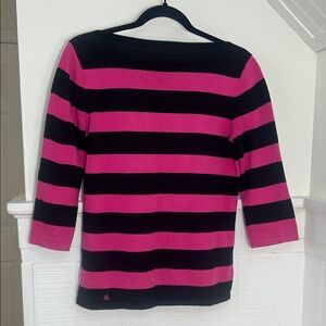 Lauren Ralph Lauren Black & Pink Boatneck Sweater 3/4 Sleeves, medium